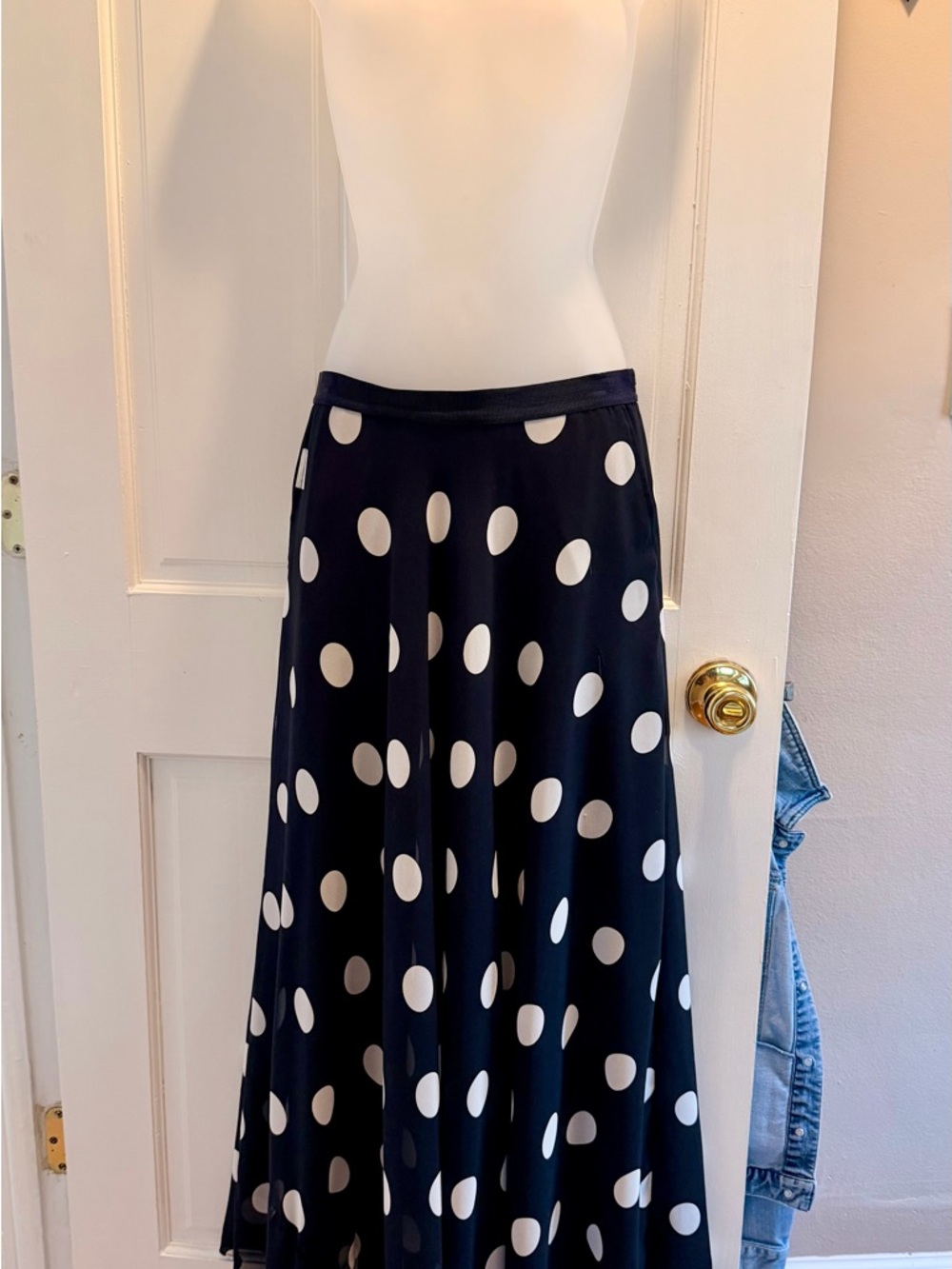 Ann Taylor Navy Maxi Skirt with White Polka Dots